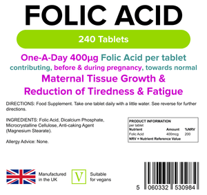 Folic Acid 400mcg Tablets (240 Tablets)