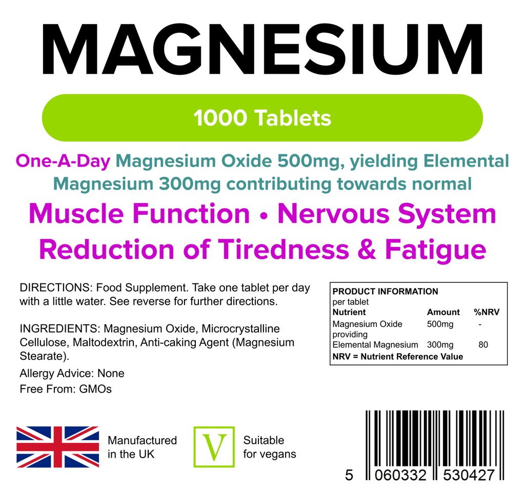 Magnesium Tablets (MgO 500mg) 90 Tablets